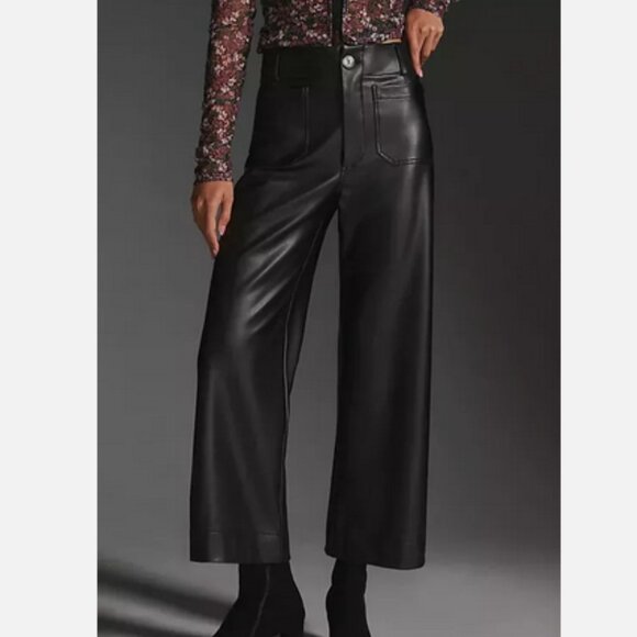Anthropologie Maeve 22W The Colette Cropped Wide-Leg Faux Leather Pants 22 W NWT - Picture 7 of 8